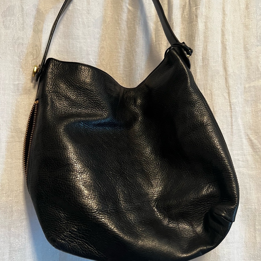 Black Fossil leather shoulder satchel bag. Soft leather. - Picture 3 of 10